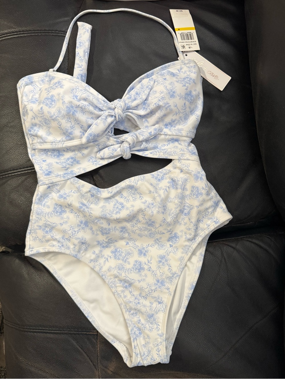Salt + Cove White &  Light Blue Floral Cutout One-Piece Swimsuit NWT -Size Med